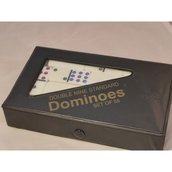 Double Nine Professional Dominoes Set of 55 with case multicolor dots vintage - Picture 1 of 5